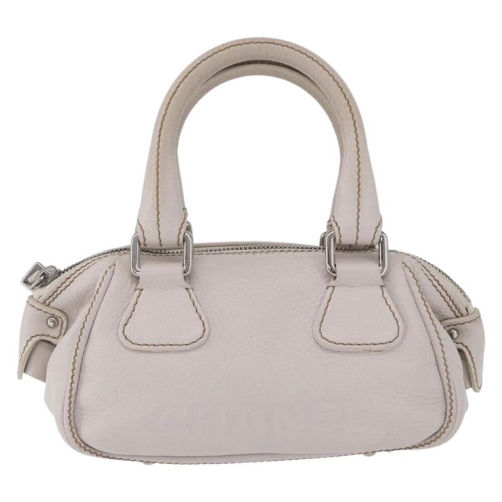 Chanel Lax Tassel Pebbled Leather White Leather Handbag